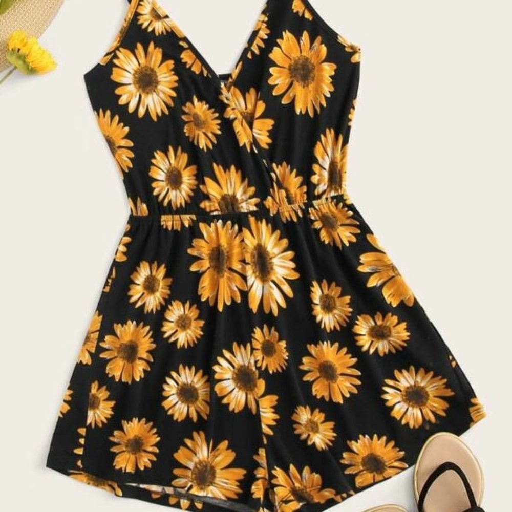 Women's Sunflower Cami Romper SMALL